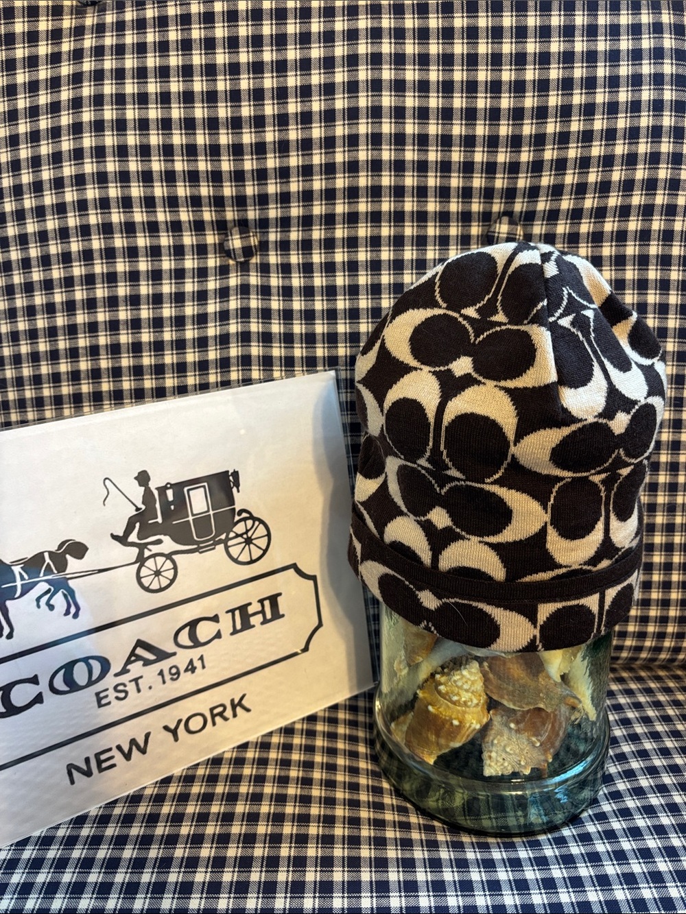 Coach Brown & Cream Signature C Knit Beanie